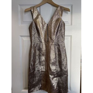 Phoebe Couture Metallic Strapless A-Line Cocktail Dress Champagne/Gold Sz 4